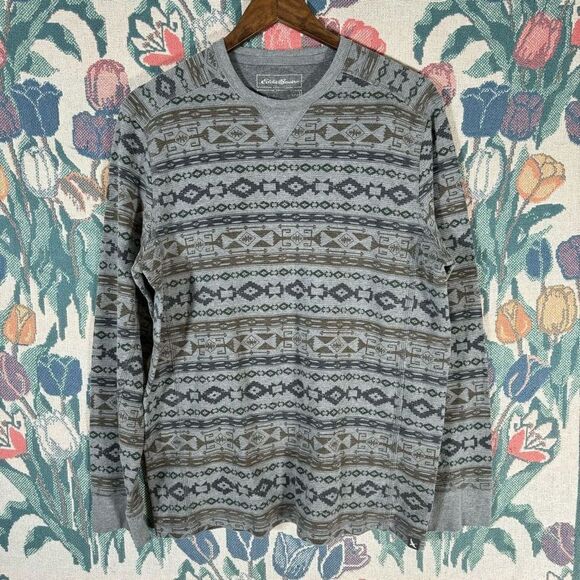 Eddie Bauer Men's Knit Aztec Pullover Sweater Gray Size Large - Picture 1 of 9